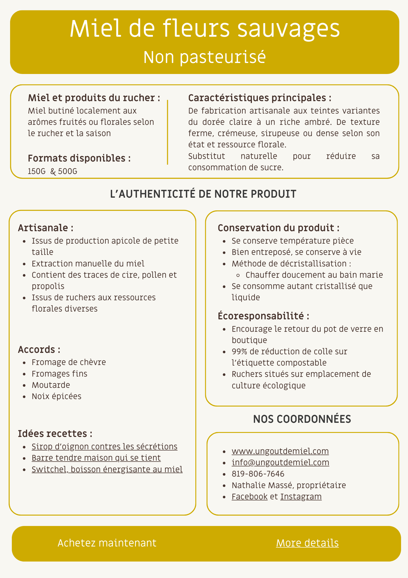 MIEL DE FLEURS SAUVAGES NON PASTEURISÉ